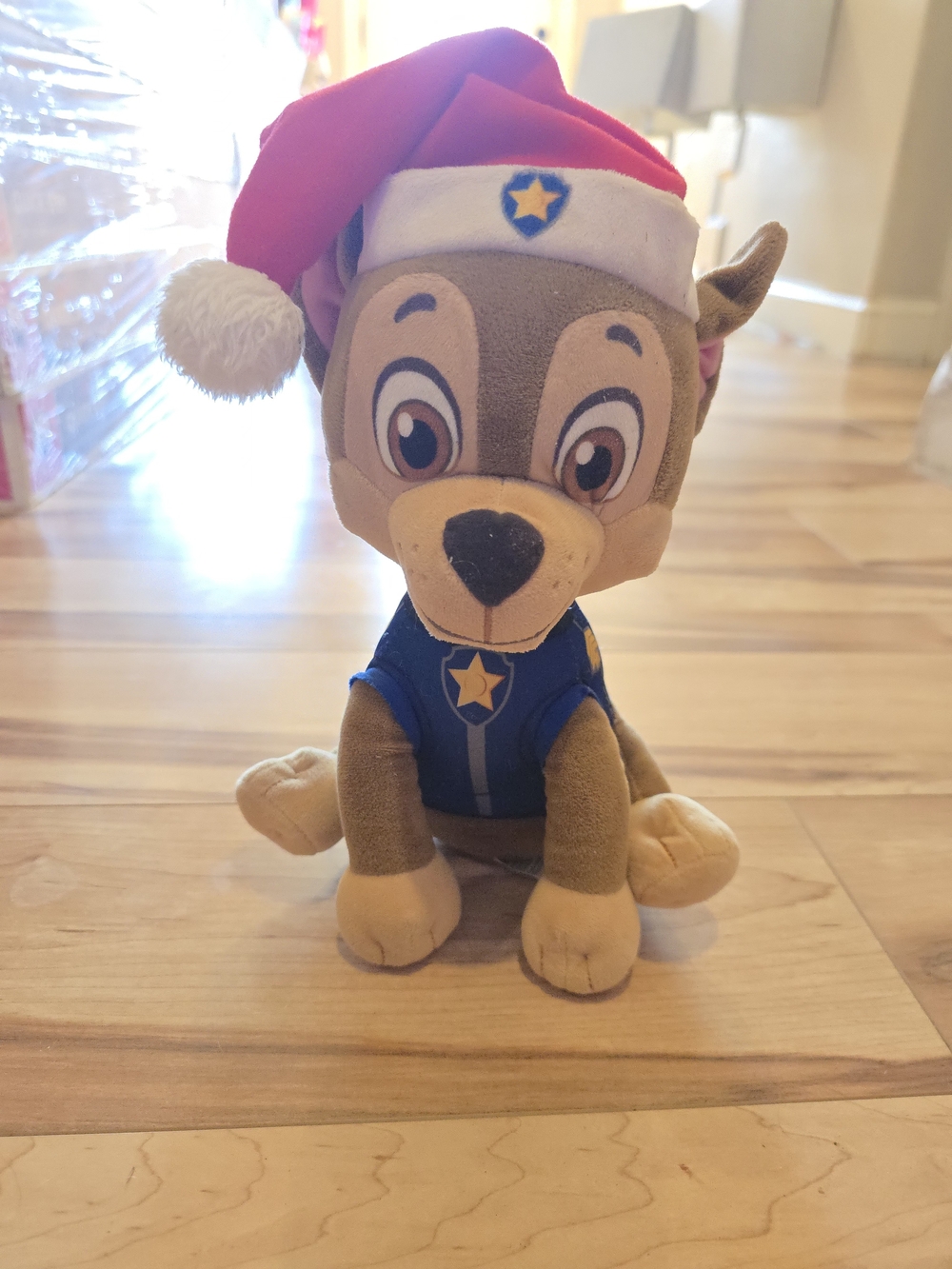 Paw Patrol Brown Blue Plush Dog with Red Santa Hat